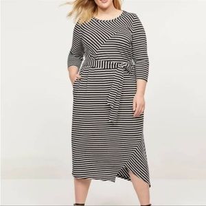 Lane Bryant Black and White Striped Asymmetrical Hem Dress Sz 26/28!
